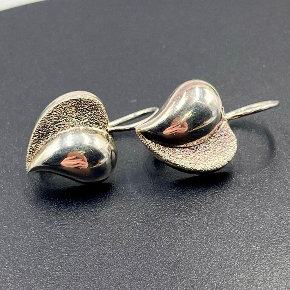 CI Sterling silver 925 Half Brushed HEART Domed Leverback‎ Earrings